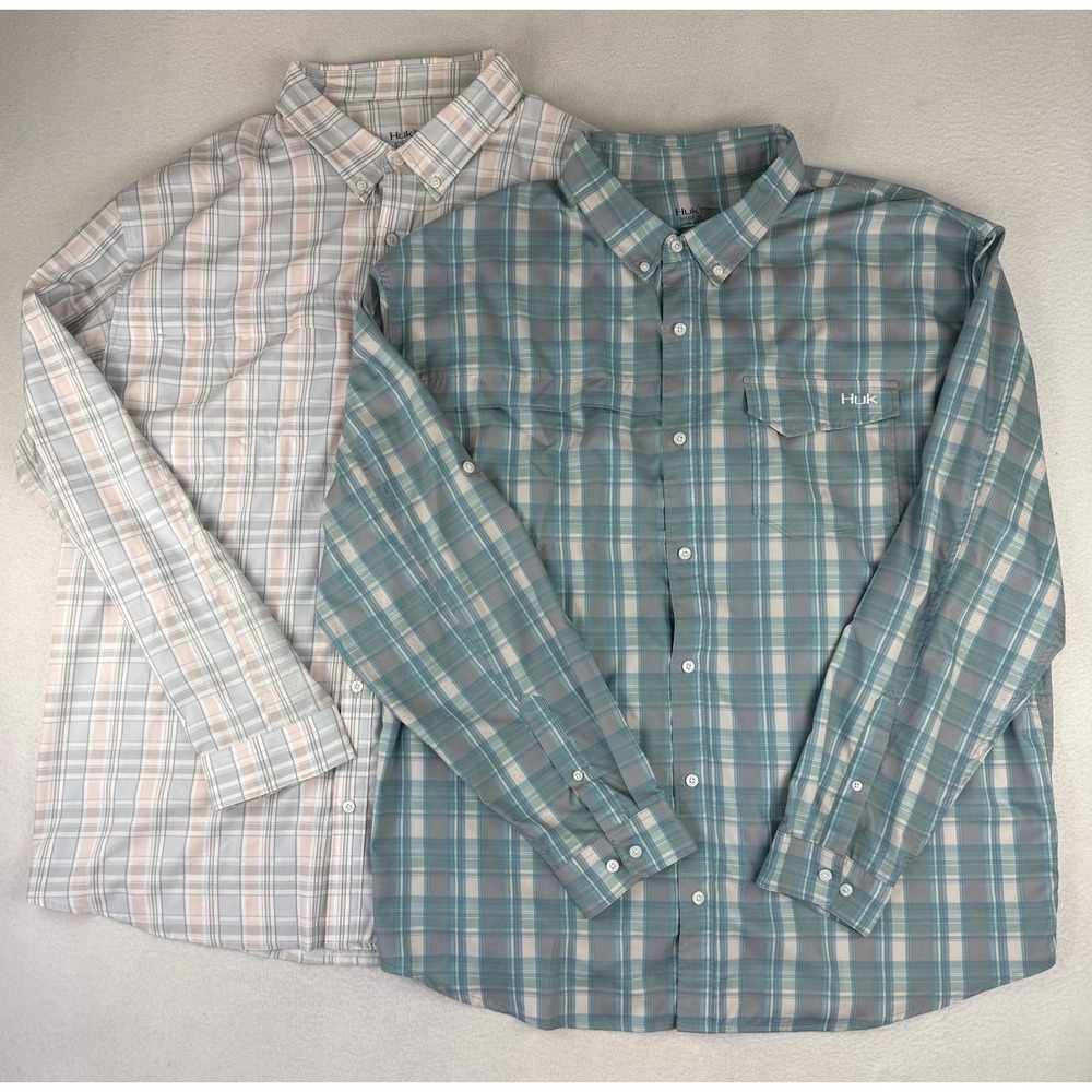 Lot Of 2‎ Huk Tide Point Shirt Men XXL Long Sleeve Performance Fishing Fish